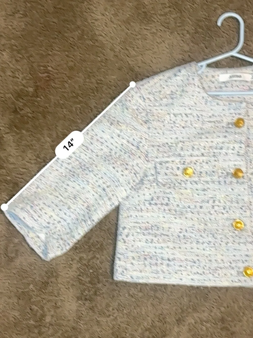 JustFab Girls Tweed Cropped Blazer Jacket Gold Button Multicolor White XS 4/5